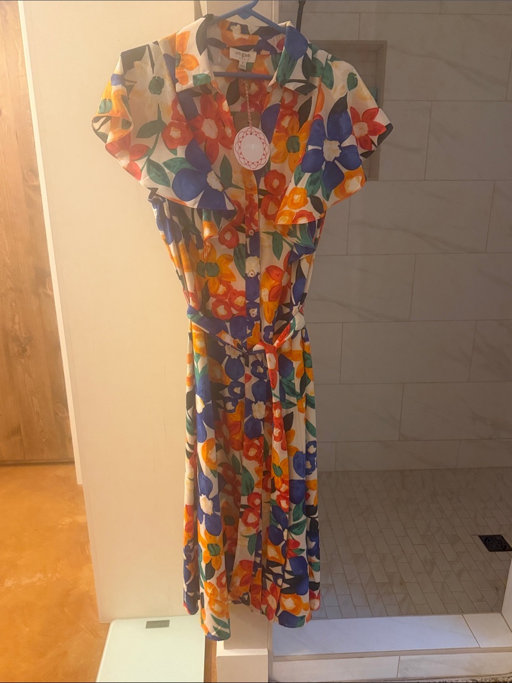 Umgee Floral Button-Front Midi Dress in Blue, Orange, Green & Yellow